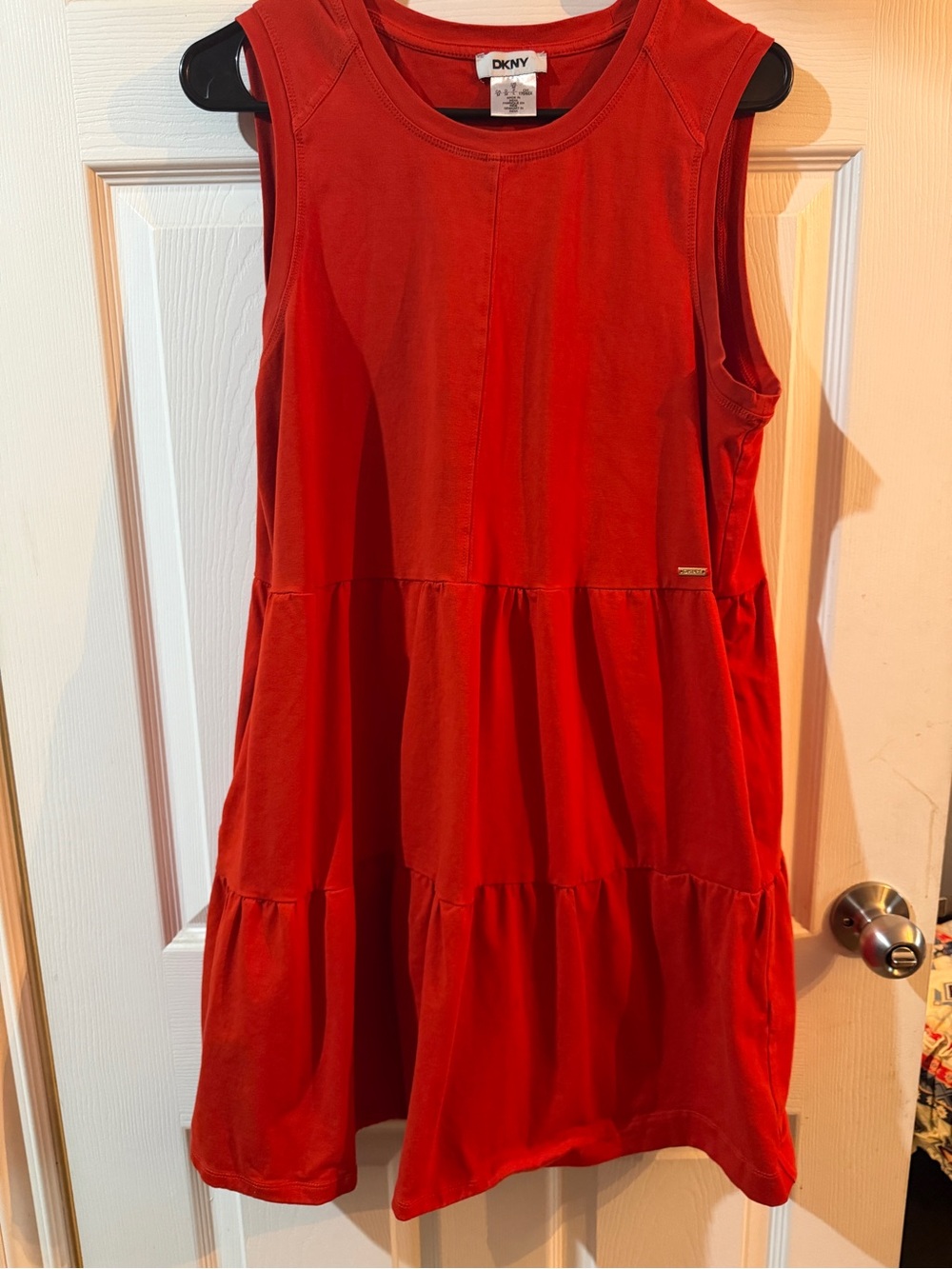 DKNY Sleeveless Red Tiered Midi Dress